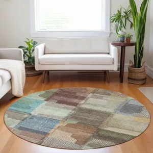 Luxury Washable Indoor/Outdoor Ravenna Putty 8\' x 8\' Round Rug