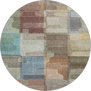 Luxury Washable Indoor/Outdoor Ravenna Putty 8\' x 8\' Round Rug