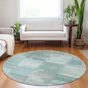 Luxury Washable Indoor/Outdoor Ravenna Teal 8\' x 8\' Round Rug