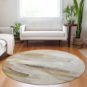 Luxury Washable Indoor/Outdoor Ravenna Taupe 8\' x 8\' Round Rug