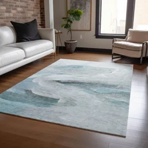 Luxury Washable Indoor/Outdoor Ravenna Teal 8\' x 10\' Rug