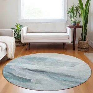 Luxury Washable Indoor/Outdoor Ravenna Teal 8\' x 8\' Round Rug