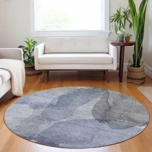 Luxury Washable Indoor/Outdoor Ravenna Blue 8\' x 8\' Round Rug