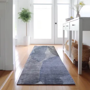Luxury Washable Indoor/Outdoor Ravenna Blue 2\'3\" x 7\'6\" Runner Rug