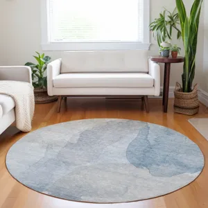 Luxury Washable Indoor/Outdoor Ravenna Sky 8\' x 8\' Round Rug