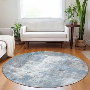 Luxury Washable Indoor/Outdoor Ravenna Blue 8\' x 8\' Round Rug