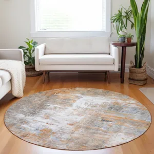 Luxury Washable Indoor/Outdoor Ravenna Copper 8\' x 8\' Round Rug