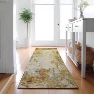 Luxury Washable Indoor/Outdoor Ravenna Olive 2\'3\" x 7\'6\" Runner Rug