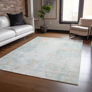 Luxury Washable Indoor/Outdoor Ravenna Seafoam 8\' x 10\' Rug
