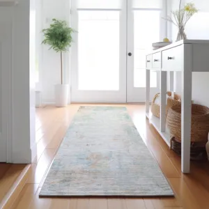 Luxury Washable Indoor/Outdoor Ravenna Seafoam 2\'3\" x 7\'6\" Runner Rug
