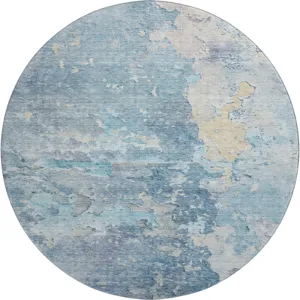 Luxury Washable Indoor/Outdoor Ravenna Blue 8\' x 8\' Round Rug