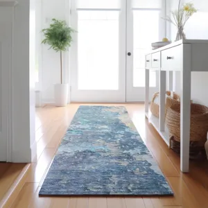 Luxury Washable Indoor/Outdoor Ravenna Blue 2\'3\" x 7\'6\" Runner Rug