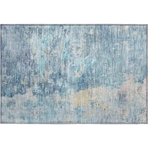 Luxury Washable Indoor/Outdoor Ravenna Blue 1\'8\" x 2\'6\" Rug