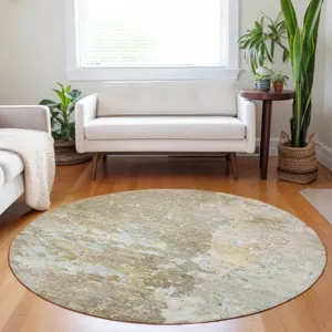 Luxury Washable Indoor/Outdoor Ravenna Khaki 8\' x 8\' Round Rug