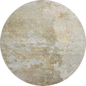 Luxury Washable Indoor/Outdoor Ravenna Khaki 8\' x 8\' Round Rug