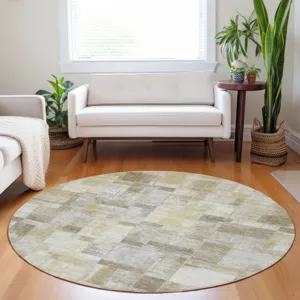 Luxury Washable Indoor/Outdoor Ravenna Beige 8\' x 8\' Round Rug