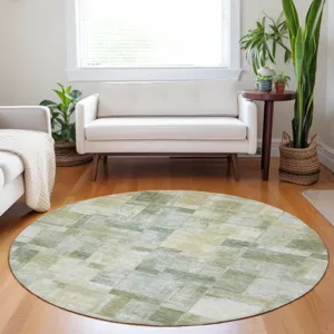 Luxury Washable Indoor/Outdoor Ravenna Sage 8\' x 8\' Round Rug
