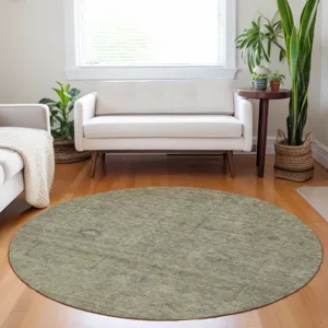 Luxury Washable Indoor/Outdoor Ravenna Khaki 8\' x 8\' Round Rug