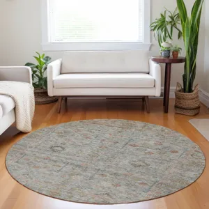 Luxury Washable Indoor/Outdoor Ravenna Taupe 8\' x 8\' Round Rug