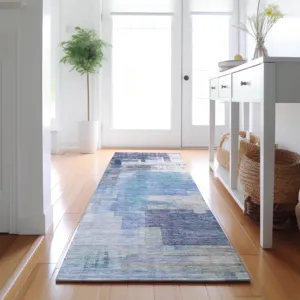 Luxury Washable Indoor/Outdoor Ravenna Blue 2\'3\" x 7\'6\" Runner Rug