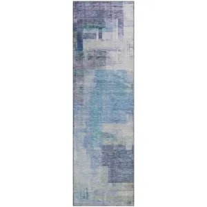Luxury Washable Indoor/Outdoor Ravenna Blue 2\'3\" x 7\'6\" Runner Rug
