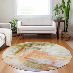 Luxury Washable Indoor/Outdoor Ravenna Coral 8\' x 8\' Round Rug