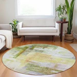 Luxury Washable Indoor/Outdoor Ravenna Green 8\' x 8\' Round Rug