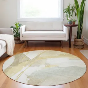 Luxury Washable Indoor/Outdoor Ravenna Beige 8\' x 8\' Round Rug