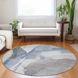 Luxury Washable Indoor/Outdoor Ravenna Denim 8\' x 8\' Round Rug