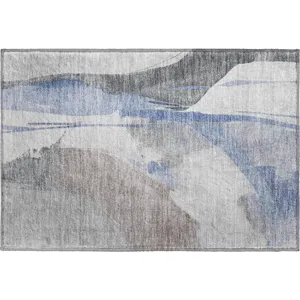 Luxury Washable Indoor/Outdoor Ravenna Denim 1\'8\" x 2\'6\" Rug