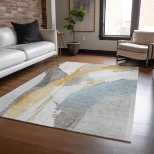 Luxury Washable Indoor/Outdoor Ravenna Gold 2\'6\" x 3\'10\" Rug