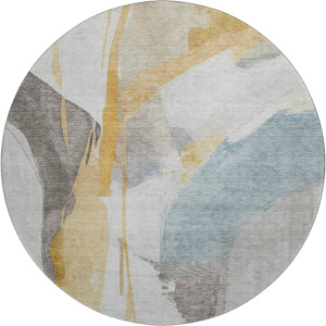 Luxury Washable Indoor/Outdoor Ravenna Gold 8' x 8' Round Rug