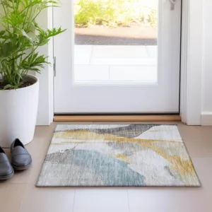 Luxury Washable Indoor/Outdoor Ravenna Gold 1\'8\" x 2\'6\" Rug