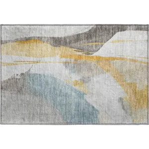 Luxury Washable Indoor/Outdoor Ravenna Gold 1\'8\" x 2\'6\" Rug