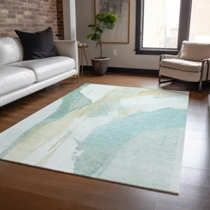 Luxury Washable Indoor/Outdoor Ravenna Teal 2\'6\" x 3\'10\" Rug