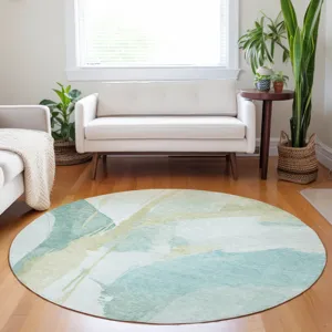 Luxury Washable Indoor/Outdoor Ravenna Teal 8\' x 8\' Round Rug