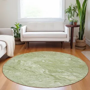 Luxury Washable Indoor/Outdoor Ravenna Sage 8\' x 8\' Round Rug