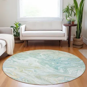 Luxury Washable Indoor/Outdoor Ravenna Sky 8\' x 8\' Round Rug