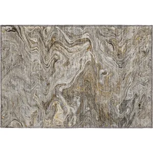 Luxury Washable Indoor/Outdoor Ravenna Taupe 1\'8\" x 2\'6\" Rug