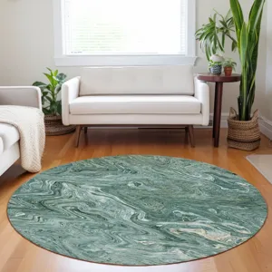 Luxury Washable Indoor/Outdoor Ravenna Teal 8\' x 8\' Round Rug