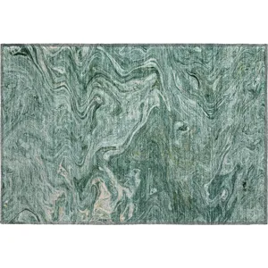 Luxury Washable Indoor/Outdoor Ravenna Teal 1\'8\" x 2\'6\" Rug
