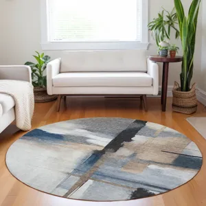 Luxury Washable Indoor/Outdoor Ravenna Blue 8\' x 8\' Round Rug