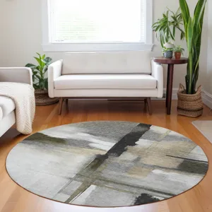 Luxury Washable Indoor/Outdoor Ravenna Gray 8\' x 8\' Round Rug