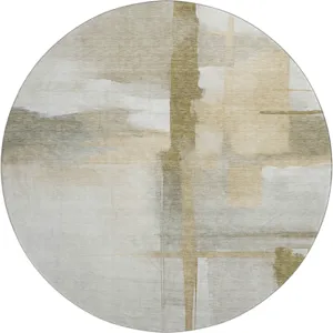 Luxury Washable Indoor/Outdoor Ravenna Putty 8\' x 8\' Round Rug