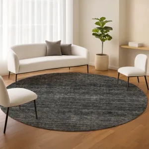 Luxury Washable Indoor/Outdoor Soft Essentials Charcoal 8\' x 8\' Round Rug