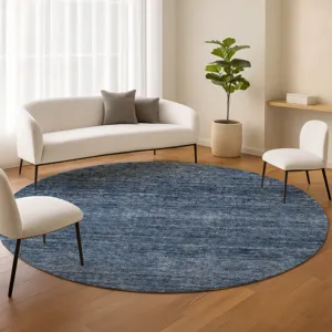 Luxury Washable Indoor/Outdoor Soft Essentials Navy 8\' x 8\' Round Rug
