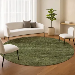 Luxury Washable Indoor/Outdoor Soft Essentials Olive 8\' x 8\' Round Rug