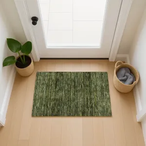 Luxury Washable Indoor/Outdoor Soft Essentials Olive 1\'8\" x 2\'6\" Rug