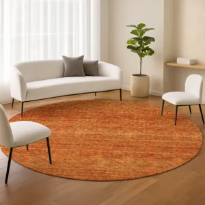 Luxury Washable Indoor/Outdoor Soft Essentials Orange 8\' x 8\' Round Rug