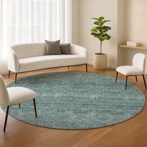 Luxury Washable Indoor/Outdoor Soft Essentials Teal 8\' x 8\' Round Rug